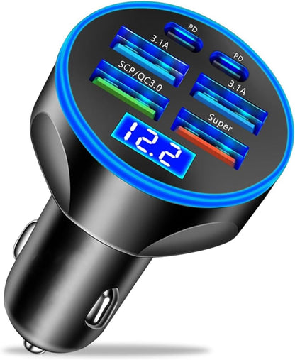 UYUXIO USB C Car Phone Charger Super Fast Charge in Car with LED Voltage Display for iPhone Samsung Huawei Oneplus Android Phone