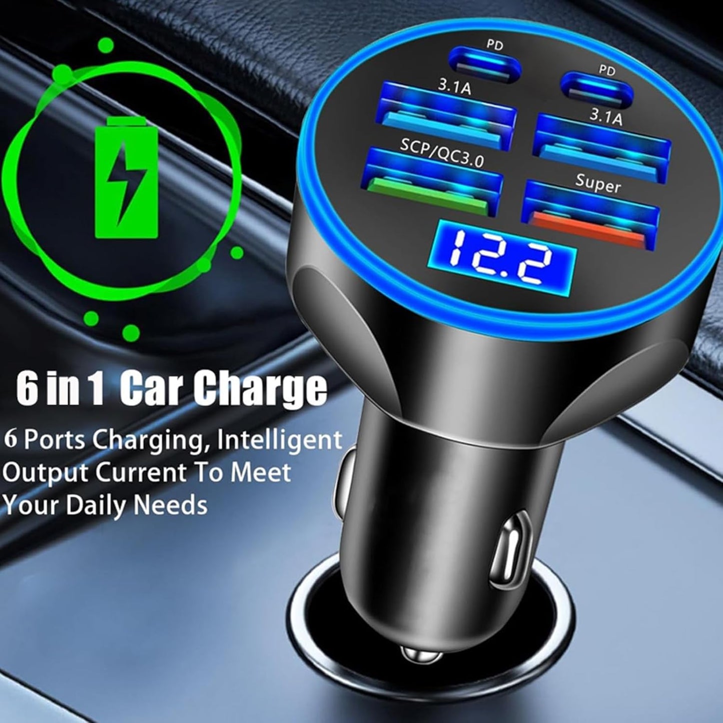 UYUXIO USB C Car Phone Charger Super Fast Charge in Car with LED Voltage Display for iPhone Samsung Huawei Oneplus Android Phone