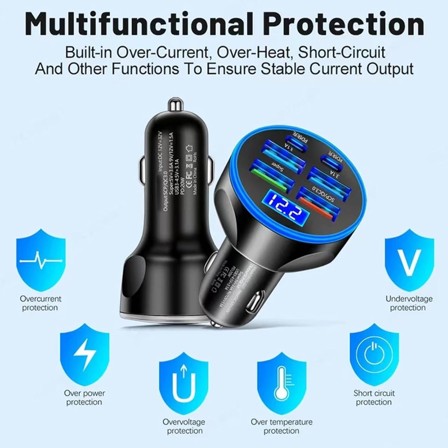 UYUXIO USB C Car Phone Charger Super Fast Charge in Car with LED Voltage Display for iPhone Samsung Huawei Oneplus Android Phone