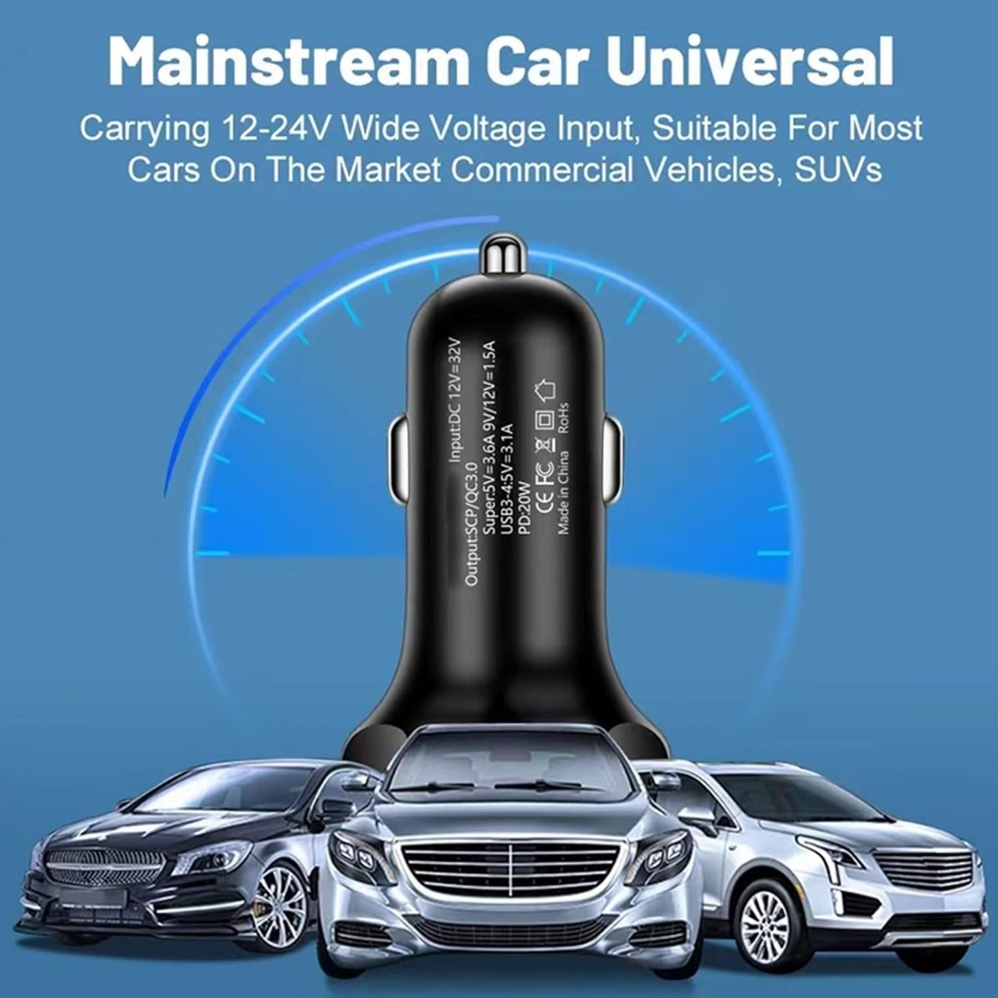 UYUXIO USB C Car Phone Charger Super Fast Charge in Car with LED Voltage Display for iPhone Samsung Huawei Oneplus Android Phone